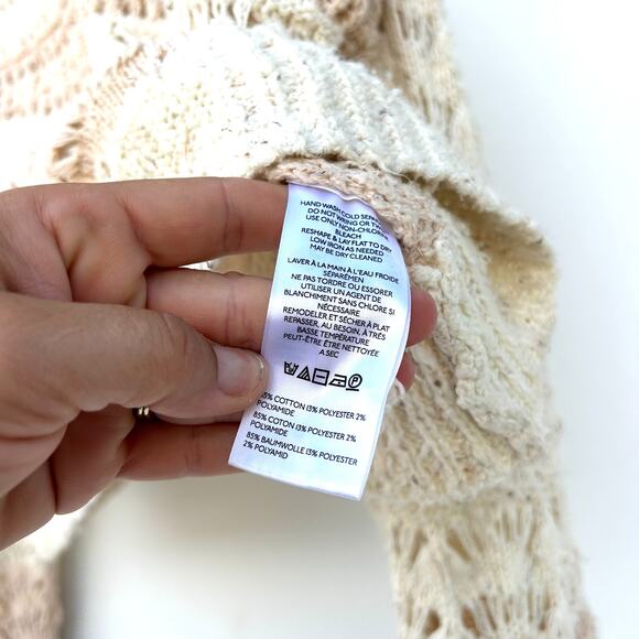 Anthropologie Pilcro Crochet Knit Striped Boho Sweater Top Cream Neutral Medium - Picture 9 of 9